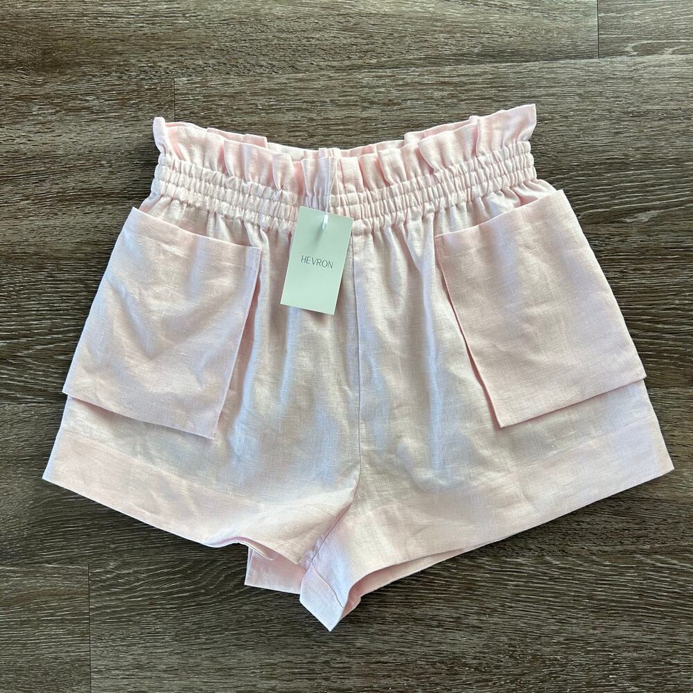 Hevron Mira Linen Shorts Rose Quartz Pink High Rise Pocket Sz M NWT - Picture 5 of 16